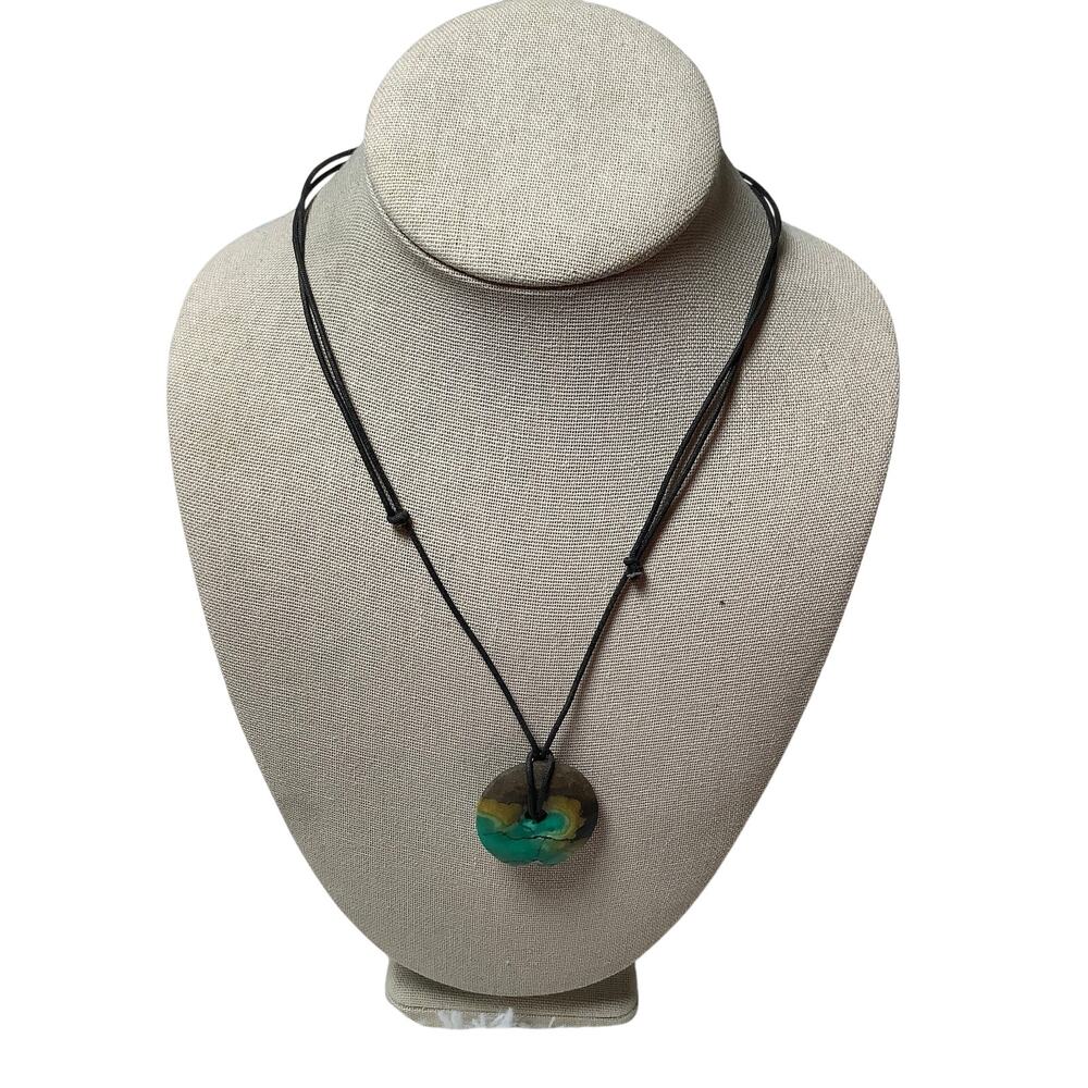Nevada Turquoise Disk Stone Pendant Brown Adjustable Cord Necklace Boho A7-65